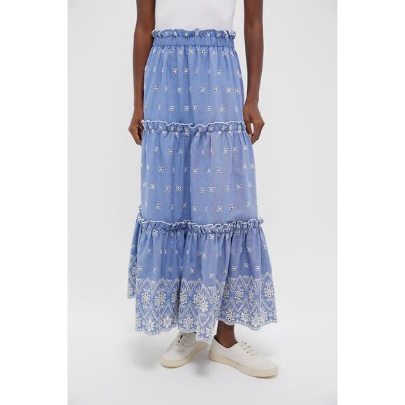 TUCKERNUCK Chambray Embroidered Prado Skirt Size L NWT Retail $148 Tuckernuck - Picture 1 of 8